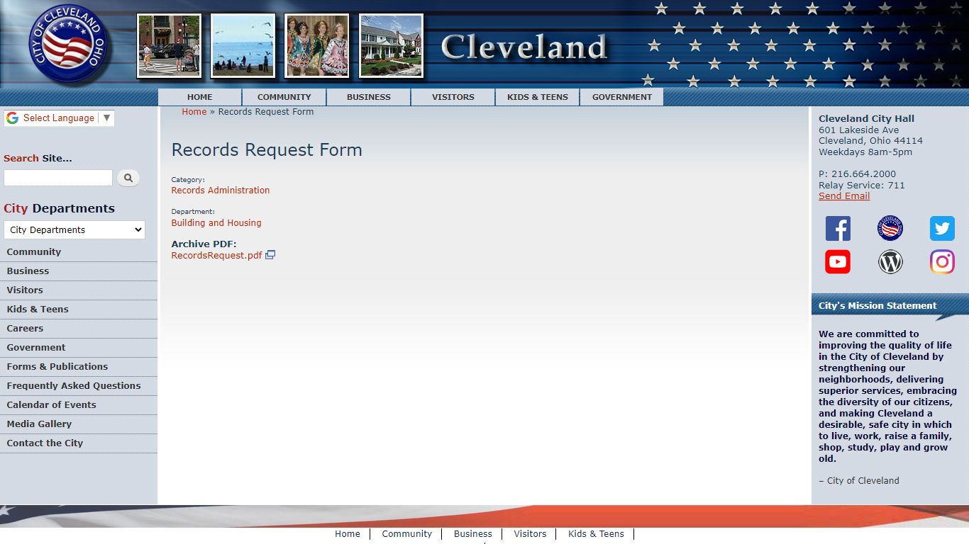 Records Request Form | City of Cleveland
